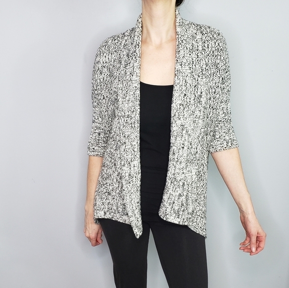 Express sweater black white stitch drape front - Picture 2 of 8